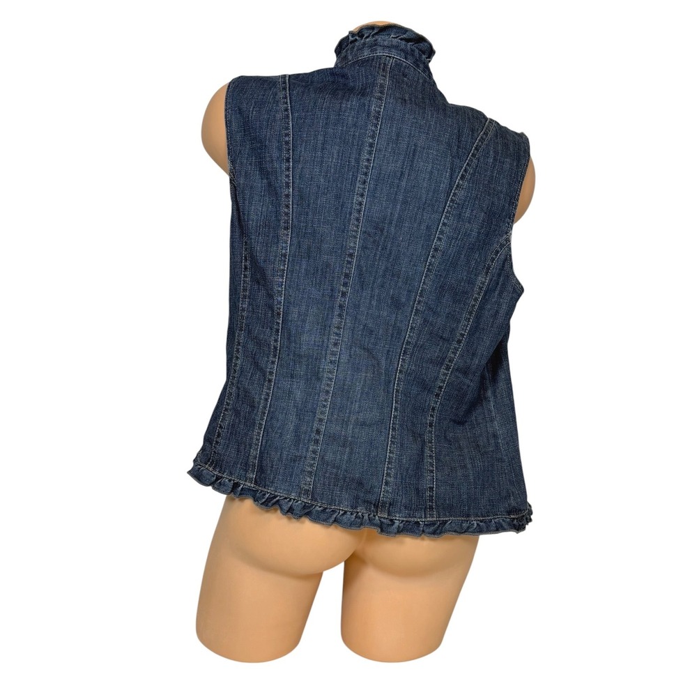 Tribal Denim Women's Size 8 Ruffle Trim Military Vest Blue Stretch Dark Wash - Picture 6 of 9